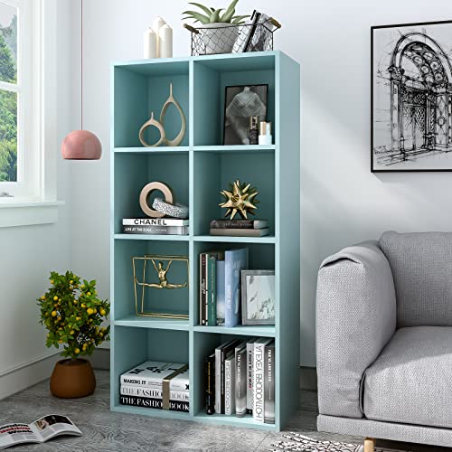 OSCHF 8-Cube Storage Shelf Bookcase - Wooden 4-Tier Floor Standing Open Bookshelf, Modern TV Stand up to 55 Inchs for Home and Office, Light Blue - color: Light Blue, size: 8-Cube