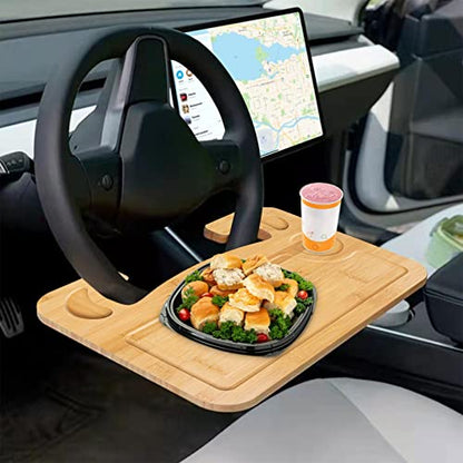 lebogner Steering Wheel Tray, Car Tray for Eating, Hook On Steering Wheel Desk for Food, Laptop and Car Accessories, Car Road Trip Must Haves Gadgets Car Table (Bamboo Wood) - color: Bamboo Wood
