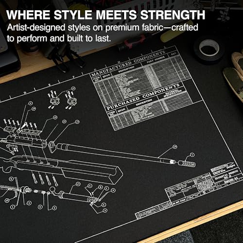 MPCO. Blueprints Large Gaming Desk Pad - 36" x 17" Duraglyde Fabric Browning 50 Cal – Black Desk Mats - Non-Slip, Washable, Smooth Glide for Precision Gaming & Work - color: Duraglyde Browning 50 Cal – Black