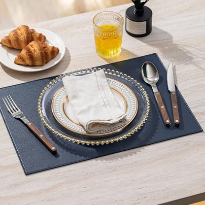 Baroyal Faux Leather Placemats Set of 6 Vinyl Washable Wipeable Table Mats for Kitchen Dining Table Heat Resistant Waterproof Modern Indoor/Outdoor Placemats Non-Slip Easy Clean Place Mats (Navy Blue) - color: B-navy Blue