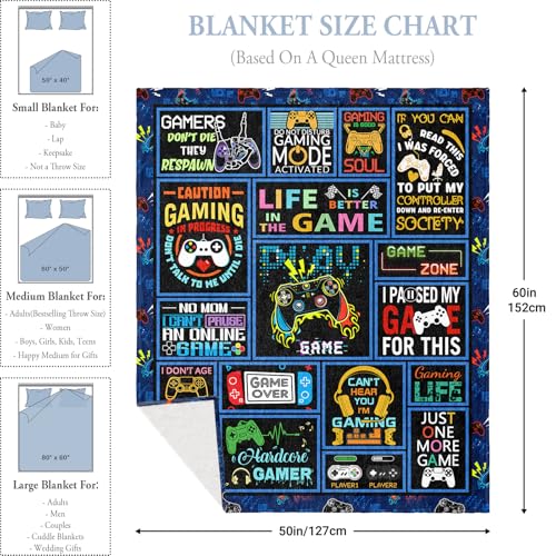 Gamer Gifts, Gifts for Gamers, Gaming Blanket 60"x50", Gamer Gift for Men Man Boys Teen Boyfriend Husband, Video Gamers Gift Ideas for Birthday Fathers Day Christmas Valentines Day Anniversary