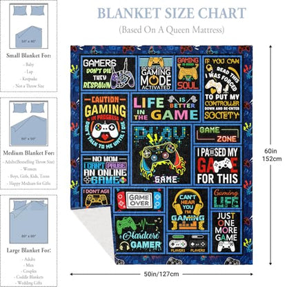 Gamer Gifts, Gifts for Gamers, Gaming Blanket 60"x50", Gamer Gift for Men Man Boys Teen Boyfriend Husband, Video Gamers Gift Ideas for Birthday Fathers Day Christmas Valentines Day Anniversary