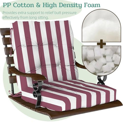 Outdoor Chair Cushions Set of 2, 42x21x4 Inch Patio Cushion for Dining/Rocking Chairs, High Back Soft Seat Pad, Indoor Outside Use, Fade-Resistant & Waterproof, Burgundy White Stripes - color: Burgundy White Stripes