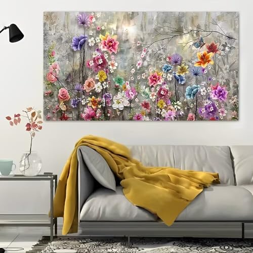 Colorful Flowers Blooming Garden Vintage Rustic Canvas Wall Art - 12x24in Unframed Poster- Home & Office Decor for Living Room, Bedroom, Kitchen & Cafe - color: Colorful Flowers