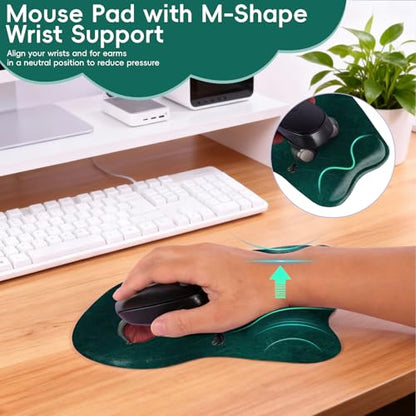Mouse Pad with Wrist Rest Ergonomic Mouse Pad with Comfortable M-Shape Pain Relief Wrist Support Non-Slip PU Base Mousepad for Laptop, Office & Home (Green Elephant) - color: Green Elephant