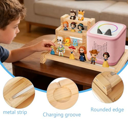 3-Tier Wooden Storage Shelf for Tonies Box Organizer, Magnetic Display Storage Rack for Figurine Characters Desktop Collection Stand for 10–20 Figures, Generation 1 & 2 Compatible