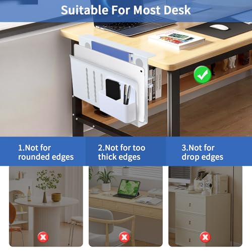 LUKETURE Desk Side Storage, Steel Side Desk Organizer, No Drill Laptop Holder, Clamp on Laptop Mount with Pen Holder, Table Hanging Storage for Home Office, Fits Flat Edge Tables 0.3" to 2.8" | Steel Side Desk Organizer, Clamp on Laptop Mount with Pen Hol