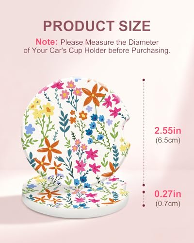Swooflia Car Coasters for Women - Cute Colorful Flower Ceramic Car Cupholder Coaster Absorbent Mat Coaster with Cork Base 2 Pack 2.55 inch Automotive Cup Holder Accessories New Driver Gifts for Decor - color: Colorful Flower
