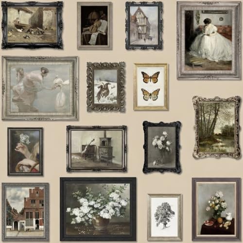 MAZUKO 15PCS Vintage European Gallery Wall Art Set, Classic French Country Painting Prints, Rustic Antique Home Decor, Moody Floral & Landscape Wall Art for Living Room Bedroom (UNFRAMED) - color: Vintage 16