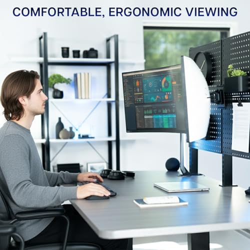 VIVO Articulating Ultrawide Monitor Pegboard Mount, Fits Screens up to 49 inches and Peg Boards up to 0.25 inches Thick with 1 inch Hole Spacing, Black, MOUNT-PB1U - size: up to 49" screens, style: Low Profile