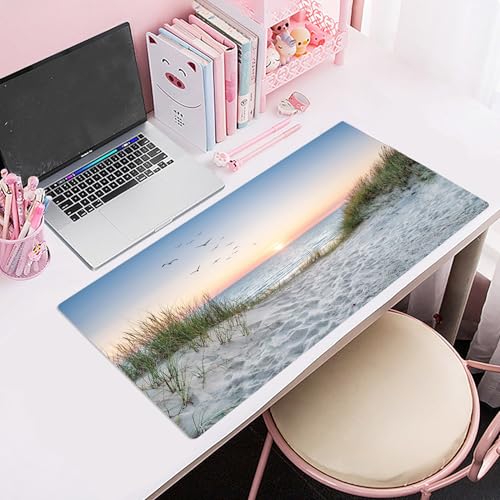 EOBTAIN Large Beach Mouse Pad Coastal Sunset Desk Mat for Keyboard and Mouses Nature Landscape Ocean Sea Desktop Accessories for Office Smooth Non Slip Rubber Gaming Mousepads,31.5x15.7 Inch - color: Blue