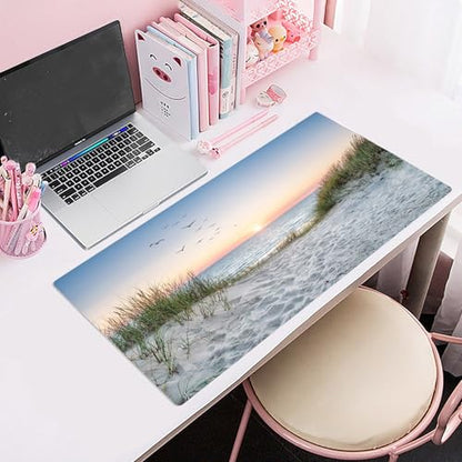 EOBTAIN Large Beach Mouse Pad Coastal Sunset Desk Mat for Keyboard and Mouses Nature Landscape Ocean Sea Desktop Accessories for Office Smooth Non Slip Rubber Gaming Mousepads,31.5x15.7 Inch - color: Blue