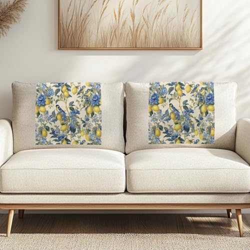 Blue Lemon Bird Flower Print Recliner Headrest Protectors, Anti-Wear Sofa Headrest Protective Cover for Furniture Slipcovers Headrest Cover for Sofa Furniture Chair Theater Seat - color: Blue Lemon Bird Flower