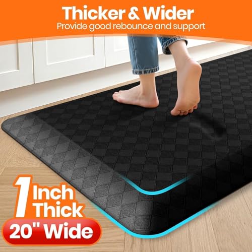 StepRite 1” Thick Kitchen Mats for Floor, Anti Fatigue Kitchen Rugs, Non-Slip,Heavy Duty Water Resistant Kitchen Rug, Standing Desk Mat for Friends, Family, Home, Kitchen, Office(39" x 20",Black) - color: Black, size: 39"L x 20"W x 1"Th