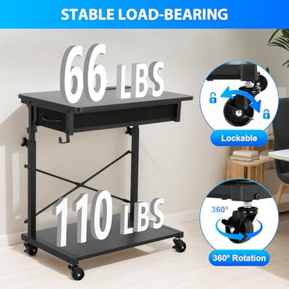 FAHKNS PC Tower Stand，2-Tier Computer Tower Stand，Computer Tower Floor Stand with Power Outlet & Lockable Wheels，PC Holder for Office/Home/Studio/Game Room