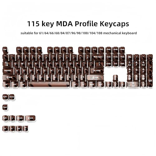 dagaladoo Clear keycaps,Transparent Keyboard keycaps,Jelly Key caps Set,Shine Through keycap，MDA Profile Keyboard caps for Mx Switches Mechanical Keyboard(Coffee) - color: Coffee