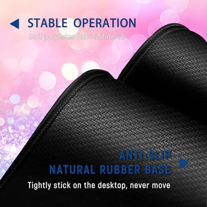 Large Mouse Pad + Keyboard Wrist Rest Set, Extended Gaming Mousepad (31.5X11.8 inch) with Non-Slip Rubber, Ergonomics Memory Foam Mouse Wrist Rest Support, Pink Purple Glitter Bokeh XXL Desk Pad - color: Yu-Mouse Pad-3-B45