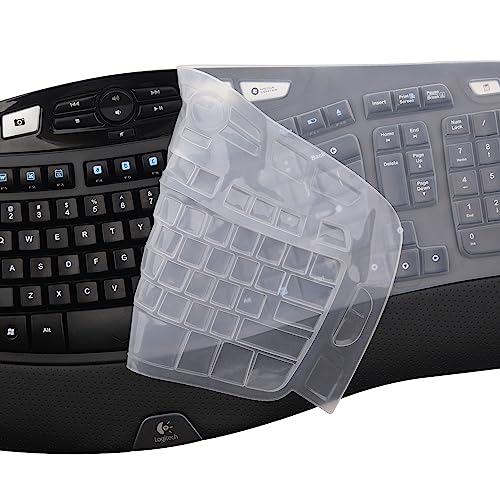 MUBUY Keyboard Cover for Logitech K350 Wireless Wave Keyboard & MK570 MK550 Wireless Wave, & K350 MK550 MK570 Keyboard Accessories Protective Skin-Clear - color: Clear