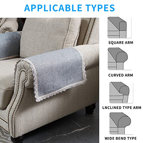 MINJIATEX Couch arm Covers,Non-Slip lace Sofa arm Covers Set of 2 Washable Sofa armrests Covers for Living Room Recliner Chair arm Cover Protectors for Leather Sofa armrest slipcover (GYDF-Grey) - color: Gydf-grey