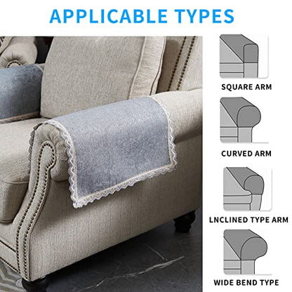 MINJIATEX Couch arm Covers,Non-Slip lace Sofa arm Covers Set of 2 Washable Sofa armrests Covers for Living Room Recliner Chair arm Cover Protectors for Leather Sofa armrest slipcover (GYDF-Grey) - color: Gydf-grey
