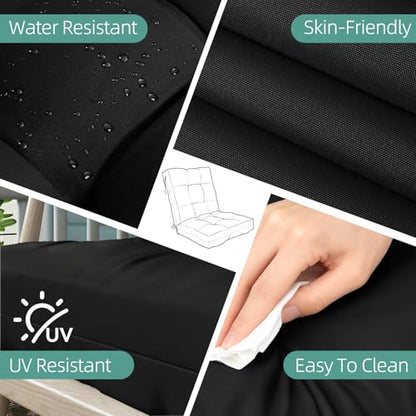 Outdoor Chair Cushions Set of 2, 42x21x4 Inch Patio Cushion for Dining/Rocking Chairs, High Back Soft Seat Pad with Ties, Indoor Outside Use, Fade-Resistant & Waterproof, Black - color: Black
