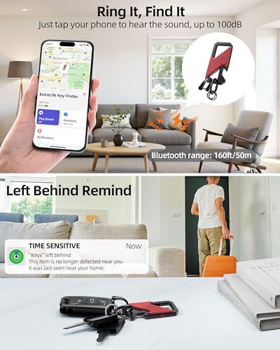 Keychain, Works with Apple Find My, Heavy Duty Keychain Bottle Opener, Carabiner Car Key Chains for Men & Women, Car Key Fob Holder, Anti-Lost Keys Tracker, Smart Keys Finder, Rechargeable, Red - color: Red