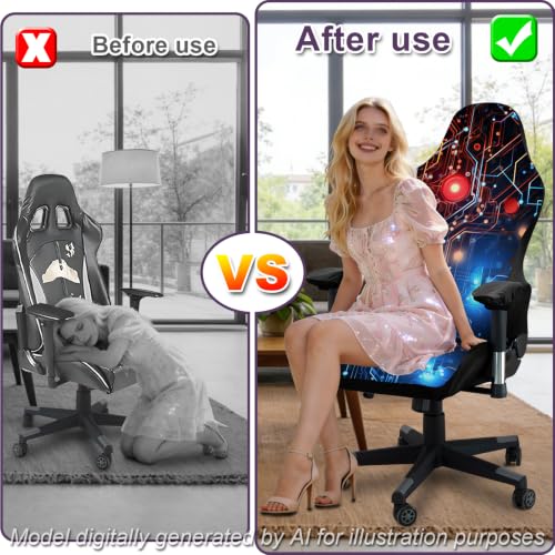 Gaming Chair Covers, 3D Printing Stretchable Soft Non-Slip Easy to Install Gamer Chair Cover with Armrest Cover(No Chair)(L) - color: L