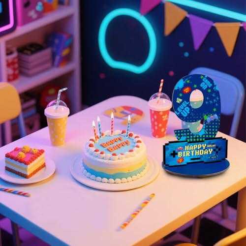 Video Game Birthday Party Decorations, Video Game Birthday Number Sign Centerpiece, 9th Table Topper Wooden Centerpiece for Gaming Theme 9th Birthday Supplies (9th) - style: 9th