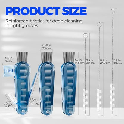 6 Pack Holikme 4 in 1 Cup Lid Cleaning Brush Set with 3 Straws, Multifunctional Bottle Brush, Silicone Cup Lid Gap Cleaner, Bristle Crevice Cleaning Brush, Navy - color: Navy
