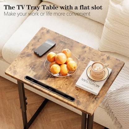 Folding TV Tray Dinner Table for Living Room,Adjustable Height Tv Tray,Portable Dinner Snack Trays Table,Small Foldable C-Shaped End Table for Eating with No Assembly Required (Brown) - color: Brown+black