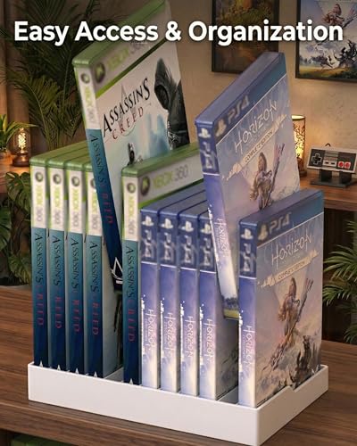 Video Game Storage Tower for PS5 / PS4 / Xbox Series X/Xbox One Game Cases, 12-Disc Capacity DVD & Blu-Ray Organizer Stand, Anti-Slip ABS Desktop Rack, No Assembly Required (1, White) - color: White