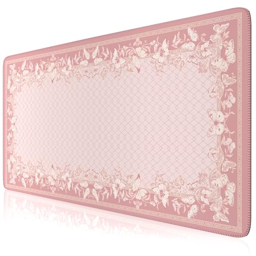 HAOCOO Cute Desk Mat, Pink Desk Matt for Desktop with Edge Stitching, Non-Slip Large Mouse Pad for Desk, Water-Resistant Computer Mat for Gaming,Women Office (Light Pink) - color: Light Pink