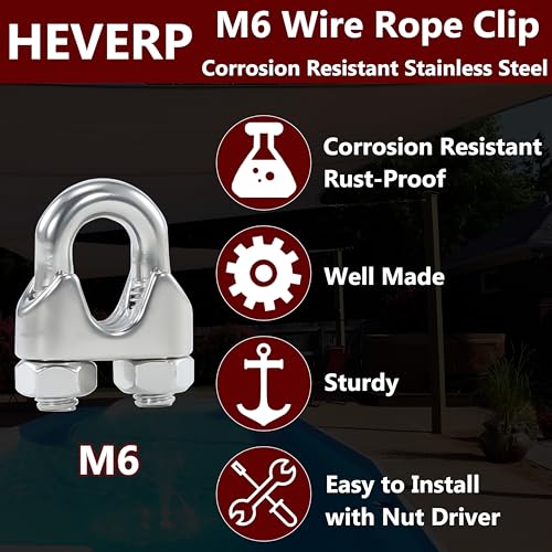 10Pcs M6 1/4 Inches Stainless Steel Wire Rope Cable Clip Clamp - size: M6 Clips-10PCS