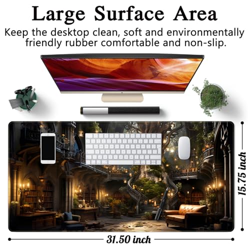 Vintage Aesthetic Desk Mat Adventure Extended Mouse Pad Large Gaming Mousepad XXL Dark Academia Desk Pad Laptop Computer Mouse Keyboard Mat 31.5 x 15.7 in for Office Desk Decor - color: A Vintage Aesthetic