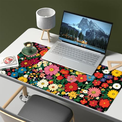 Mouse Pad, Large Anti-Slip with Stitched Edges Desk Mat Desktop Laptop Computer Desk Keyboard Mat,Table Protector Blotter Mat (Flower, 35.4" x 15.7") - color: Flower, size: 35.4" x 15.7"