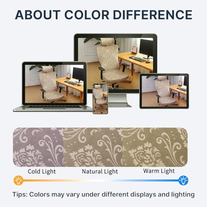 Ergonomic Office Chair Covers Set with Headrest Cover Velvet Embossing Camel Stretch Office Chair Cover with Headrest Washable-Velvet Embossing Camel - color: Velvet Embossing-camel, size: Chair and Headrest Covers