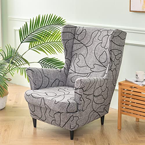 KRFOONN Wingback Chair Covers Slipcovers 2 Piece Stretch Wing Chair Covers Spandex Slipcovers Wingback Sofa Covers Armchair Covers Non-Slip Furniture Protector for Living Room Wingback Chairs, A15 - color: A15