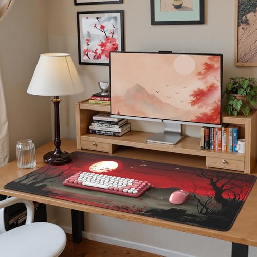 iCasso Desk Protector Mat, Large Japanese Mouse Pad, Stable Rubber Base Mousepad with Stitched Edges, Keyboard Mouse Mat Desk Pad for Work, Game, Office, Home(Full Moon) - color: Full Moon