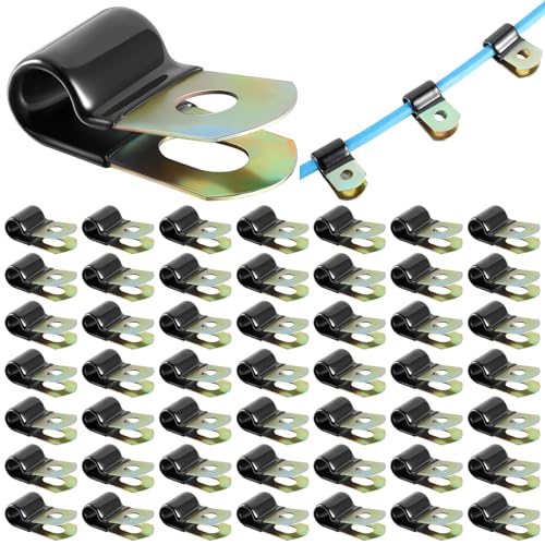 Tandefio 50 Pack Vinyl Coated Cable Clamps Galvanized Steel Cable Metal Wire Rubber Cushioned Insulated Hose Pipe Clamp for Tube Lines Wire Cord Installation(1/4 Inch, 6mm) - size: 1/4 Inch (6mm)