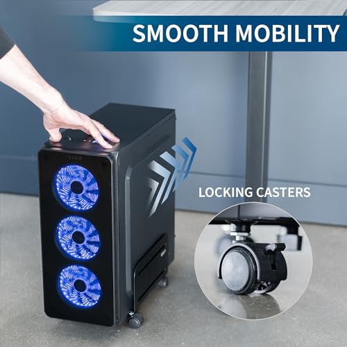 VIVO Computer Mid-Tower Case, CPU Steel Rolling Stand, Adjustable Mobile Cart Holder with Locking Caster Wheels, Black, CART-PC01 - style: Mid Tower Cart
