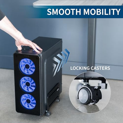 VIVO Computer Mid-Tower Case, CPU Steel Rolling Stand, Adjustable Mobile Cart Holder with Locking Caster Wheels, Black, CART-PC01 - style: Mid Tower Cart