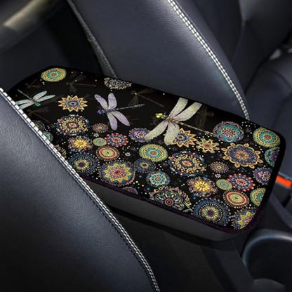 Wanyint Bohemian Flower Dragonfly Car Center Console Cover, Armrest Cover for Car, Auto Armrest Cushion Seat Box Pad for Most Cars Trucks and SUV - color: Bohemian Flower Dragonfly