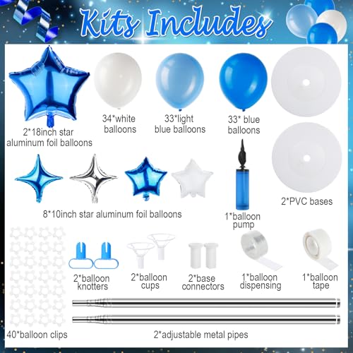 Gejoy 110 Pcs Blue White Balloons Column Stand Kit Adjustable Tower Stand from 1.4 to 6.6 ft with Bases for Back to School Wedding Birthday Baby Shower Party - color: Blue White