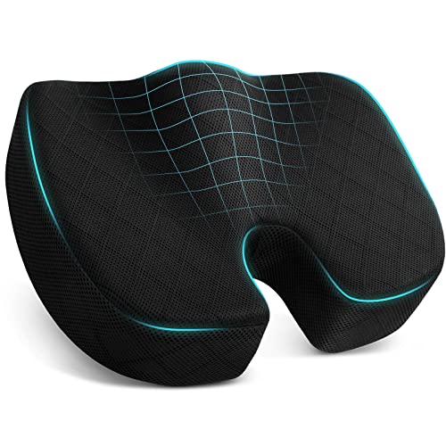TushGuard Office/ Car Seat Cushion, Non-Slip Sciatica & Back Coccyx Tailbone Pain Relief Chair Pad, Memory Foam Butt Pillow for Computer Desk, Wheelchair, Driving (Black) - color: Black, size: Large