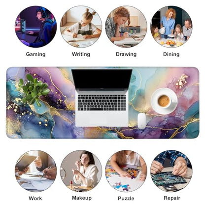 Mouse Pad, Large Anti-Slip with Stitched Edges Desk Mat Desktop Laptop Computer Desk Keyboard Mat,Table Protector Blotter Mat (Purple, 31.5" x 11.8") - color: Purple, size: 31.5" x 11.8"
