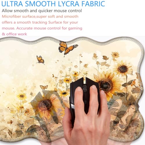 Bxgolkgd Desk Mat Set,Mouse Pad with Keyboard Wrist Rest & Mouse Wrist Rest,Wave-Shaped Design,Non-Slip Rubber Base,Ergonomic Desk Mat for Home,Office,Gaming,Sunflower Butterfly - color: Sunflower Butterfly