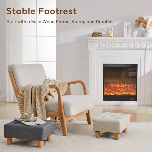 Small Foot Stool Ottoman, Linen Footstool Ottoman Foot Rest for Couch, Rectangle Footstools and Ottomans Small for Living Room, Entryway and Bedroom (Beige) - color: Beige