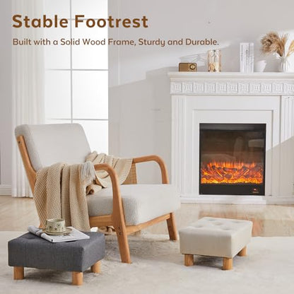 Small Foot Stool Ottoman, Linen Footstool Ottoman Foot Rest for Couch, Rectangle Footstools and Ottomans Small for Living Room, Entryway and Bedroom (Beige) - color: Beige