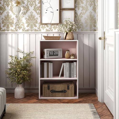 Homes: Inside + Out Apexa 3-Tier Cube Storage Organizer Shelves, Stackable Wood Bookcase Fits Cubby Bins for Organization, Dorm Teen Room Decor & Home Office, Light Pink - color: Light Pink, size: 3-tier