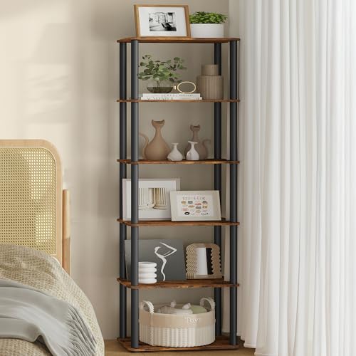 VASAGLE Superfast Toolless Assembly, 6-Tier Shelf for Living Room, Standing Shelf, Bookshelf, Bedroom, Kitchen, 9.4 x 15 x 68.3 Inches, Rustic Brown and Ink Black ULLS136K01 - color: Rustic Brown + Ink Black, size: 6 Tiers (15"W)